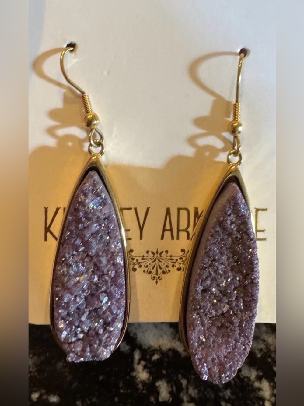 Kinsley Armelle Lavender Teardrop Druzy Drop Earrings